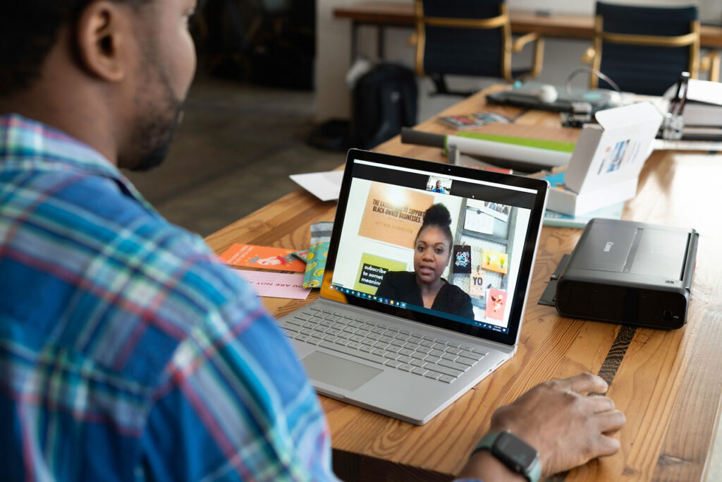 man talking on a zoom call