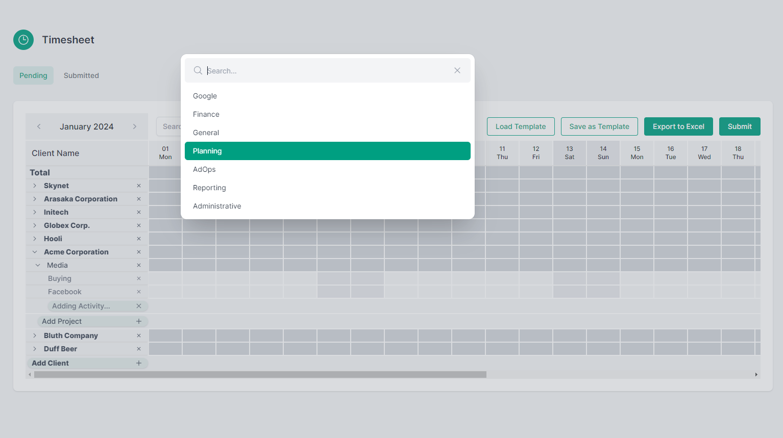 Hypertime - Timesheet - Add row - 01